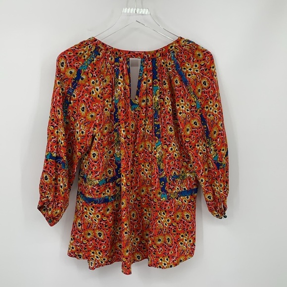 Persaman New York Boho blouse top shirt floral back keyhole red v-neck Medium - Picture 3 of 5